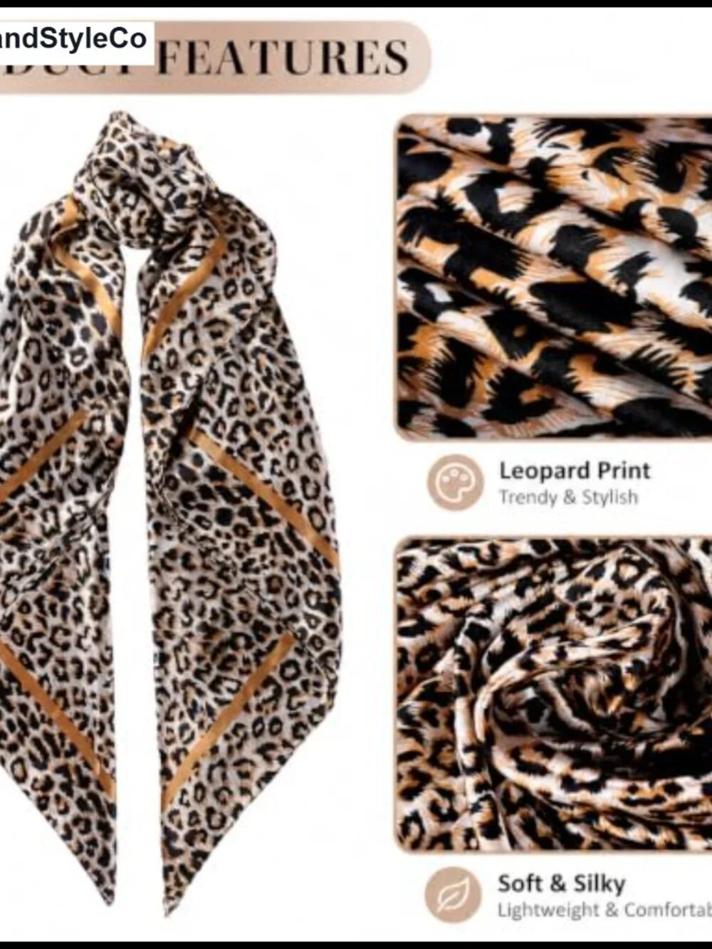 Large Satin Leopard Print Head Scarf Silk Feel Women Hair Neck Bandana Wrap